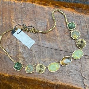 White House Black Market green and gold stone necklace.